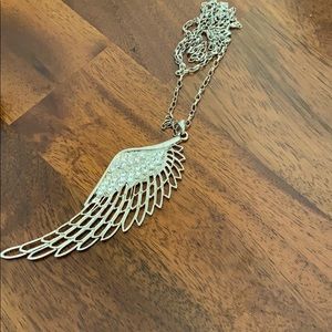 Feather rhinestone long necklace